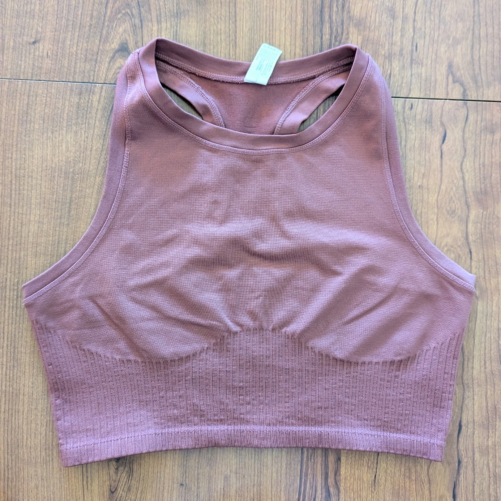 Purple Taupe High Neck Active Bra Top